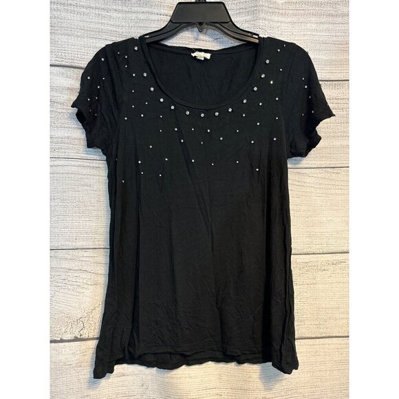 Soft Joie Women's Black Beaded T-Shirt S - Picture 1 of 4
